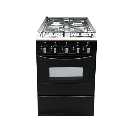 20" Freestanding LPG Oven - Equipped with 4 coil burners and Gas Stove with stainless steel oven (Black: Automatic ignition)