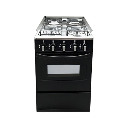 20" Freestanding LPG Oven - Equipped with 4 coil burners and Gas Stove with stainless steel oven (Black: Automatic ignition)