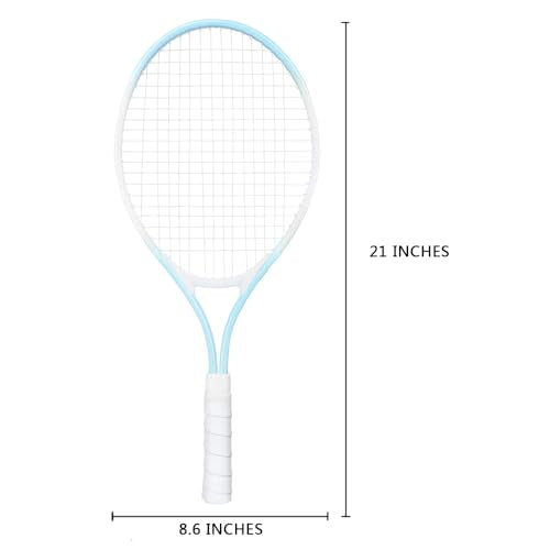 NEWSNOW Children's Tennis Racket for 2 Players, Suitable for Beginners, pre Worn 27 inch Lightweight Children's Racket, Suitable for Boys and Girls, Equipped with Tennis (Blue)