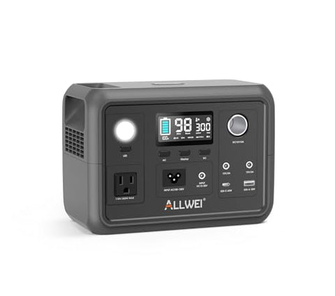 ALLWEI Portable Power Station 300W (Peak 600W) Upgraded, 256Wh LiFePO4 Battery Bank Solar-Generator with 6 Output Ports, Backup Power Supply for Camping Travel Blackout Home Use (Solar Panel Optional)