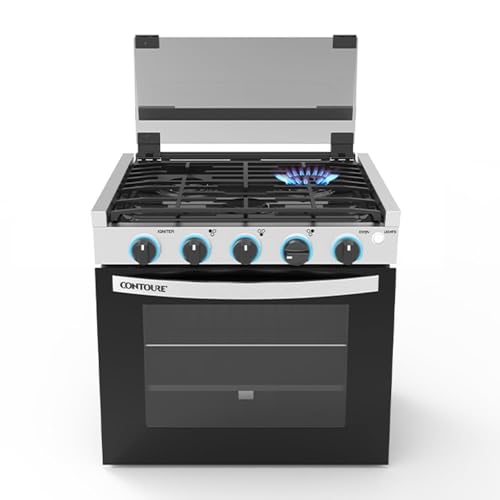 CONTOURE RV 3-Burner Drop-In Gas Range 21" | Black with Stainless Steel Accents | Stylish LED Knobs | Easy-Clean Oven | Propane-Powered | CSA Certified | GR-21BTC