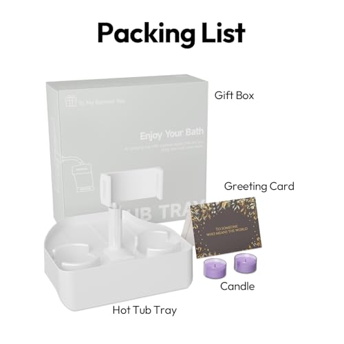Spa Gift Set - Hot Tub Tray with Adjustable Phone Holder, Hot Tub Accessories, Perfect for Relaxation in Inflatable Hot Tub/Pool, Unique Gifts for Her, Women, Mom(Scented Candle & Card)