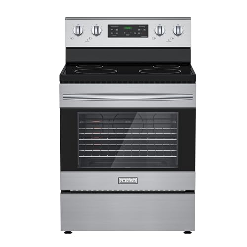 Empava Electric Range, Radiant Ceramic Cooktop with 4.8 Cu. Ft. Oven, 4 Cooking Elements, Steam Cleaning, Freestanding & Slide-in Stove in Stainless Steel,30 Inch, 240V(Power Cord Not Included)