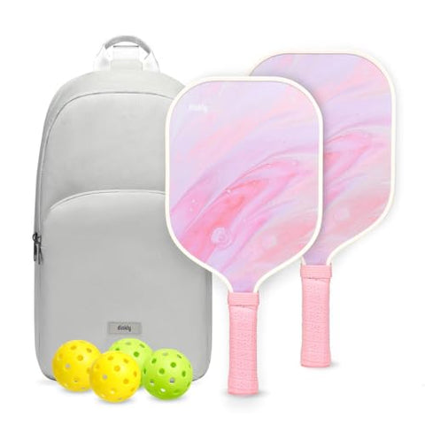 Dinkly Pickleball Paddles Set of 2 - USAPA Approved Graphite/Fiberglass Pickleballs Racket, 2 Paddles, 4 Balls, 1 Protable Carry Bag, Pickle Ball Set for Men Women, Aurora Stream