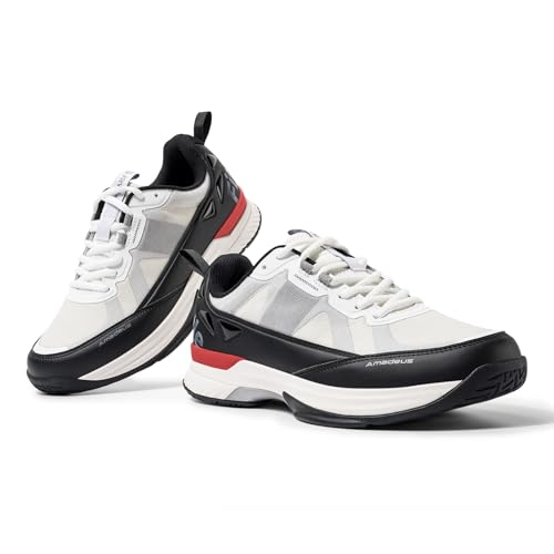 FitVille Wide Tennis Shoes for Men Pickleball Shoes Lightweight Breathable All Court Athletic Shoes with Arch Support & Wide Toe Box Pearl/Black