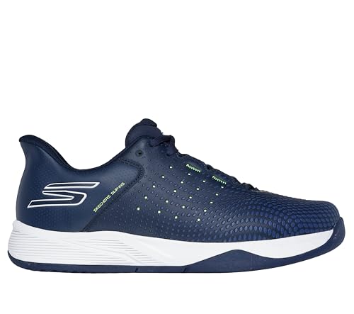 Skechers Men's Viper Court Reload Hands Free Slip-Ins Pickleball Sneaker, Navy/Yellow, 10 X-Wide