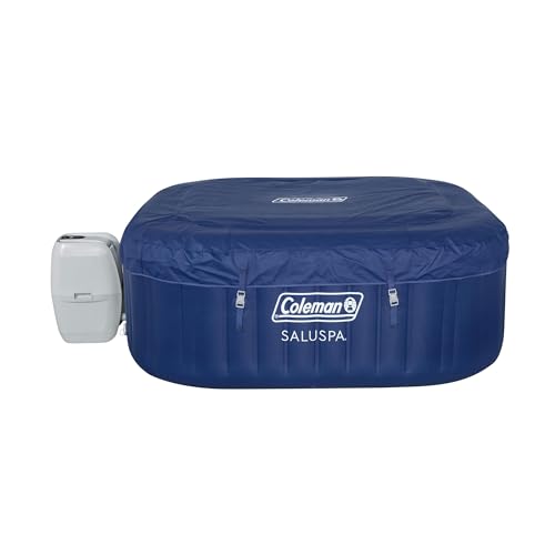 Coleman SaluSpa Atlantis AirJet Inflatable Hot Tub, 4 to 6 Person Square Portable Outdoor Spa with 140 Air Jets, App Control and EnergySense Insulated Cover, 71" x 28"