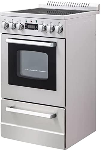 Avanti Electric Range Oven ELITE Series Compact Design, 2-Cu.Ft. Capacity with 4 Coil Burners, Framed Glass Oven Door, Storage Drawer and Broiler with Pan, 20-Inch, Stainless Steel