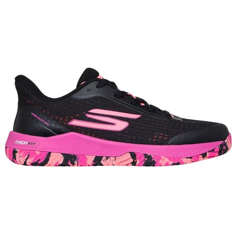 Skechers Women's Viper Court Pro Pickleball Sneaker, Black/Hot Pink, 7.5
