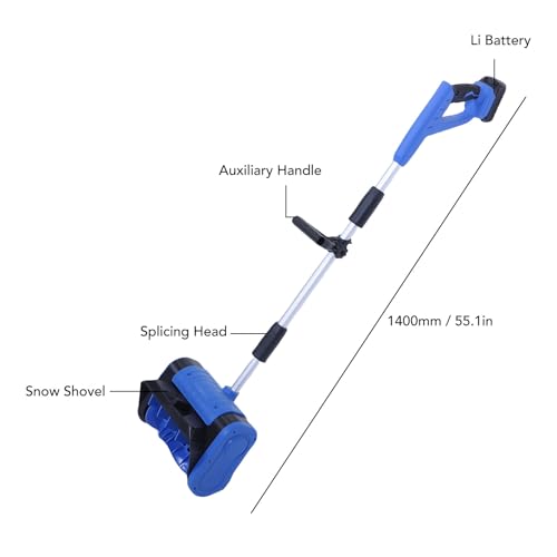 NOENNULL Cordless Snow Shovel, 12 Inch 500W Electric Snow Shovel with Nylon Roller Brush, Aluminum Telescopic Pipe Snow Removal Shovel with 30.5cm Clearing Width 4000mAh Li Battery for