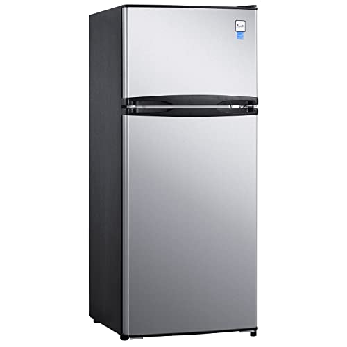 Avanti Apartment Refrigerator Freestanding Reversible Dual Doors Compact Design Full Fridge with Top Freezer, Adjustable Shelves, Full Range Temperature Control, with Crisper, 4.5-Cu.Ft, Metallic