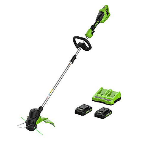 Greenworks 48V (24V x 2) 15" String Trimmer, (2) 2Ah Batteries and 4A Dual Port Charger Included