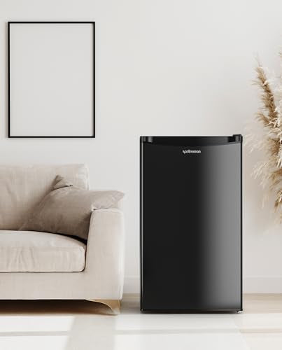 Upstreman 3.2 Cu.Ft Mini Fridge with Freezer, Single Door Mini Fridge, Dorm Fridge, Adjustable Thermostat, Mini Refrigerator for Bedroom, Office, Dorm, Black-BR321