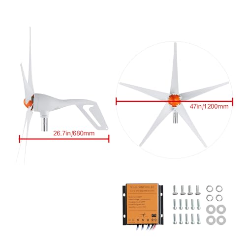 Happybuy 500W Wind Turbine Generator, 12V Wind Power Kit, 5-Blade Wind Generator with MPPT Controller, Adjustable Windward Direction & 2.5m/s Start Wind Speed, Ideal for Home, Farm, RVs, Boats