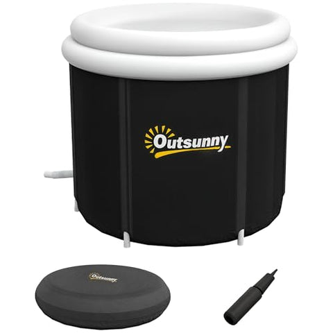 Outsunny Ice Bath Tub, 100 Gallon Outdoor Portable Cold Plunge Tub with Thermo Lid, Cover and Carry Bag for Athletes Recovery and Cold Water Therapy, Black
