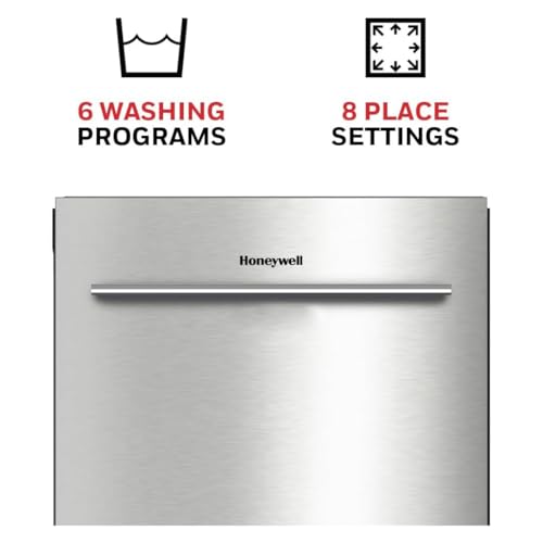 Honeywell 18-Inch Dishwasher with 8 Place Settings, 6 Washing Programs, Stainless Steel Tub, UL & Energy Star Certified, Stainless Finish