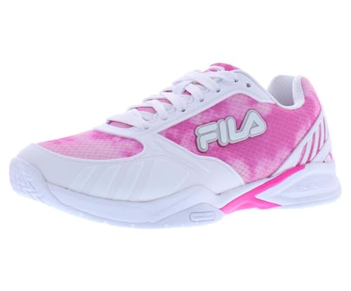 Fila Volley Zone Tie Dye Womens Pickleball Shoe Pink Glo/White/Metallic Silver (us_Footwear_Size_System, Adult, Women, Numeric, Medium, Numeric_6)