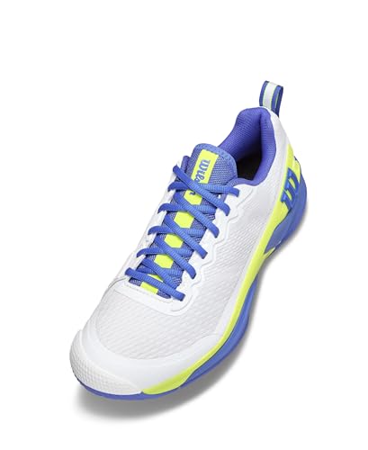 WILSON Rush Pro 4.5 Men's Tennis Shoe - White/Amparo Blue/Safety Yellow, Size 9.5 US
