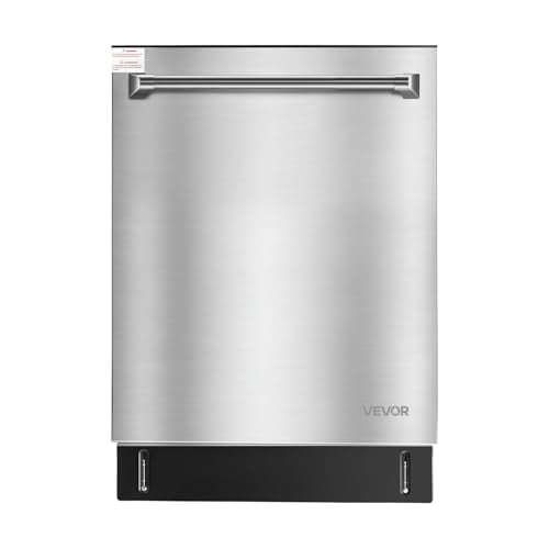 VEVOR 24 Inch Built-In Dishwasher, Stainless Steel Tub, 14 Place Settings and 8 Washing Programs, 23.82 x 25.2 x 33.78 Inch Low-Noise Dishwashing Machine with Upper/Lower Racks and Zoned Storage