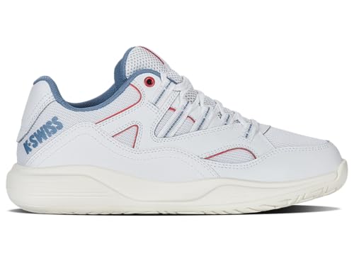 K-Swiss Women's Tura Team Pickleball Shoe, White/Faded Denim/Dubarry, 7.5 M