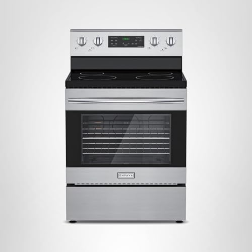 Empava Electric Range, Radiant Ceramic Cooktop with 4.8 Cu. Ft. Oven, 4 Cooking Elements, Steam Cleaning, Freestanding & Slide-in Stove in Stainless Steel,30 Inch, 240V(Power Cord Not Included)