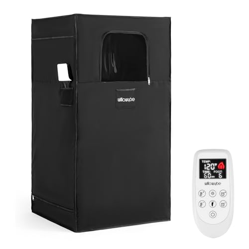 WILLOWYBE Portable Infrared Sauna for Home with 6 Heating Plates, Sauna Tent, Foot Heating Pad and LED Warm Light, Dry Infrared Sauna Box for Full Body, Personal Home Spa