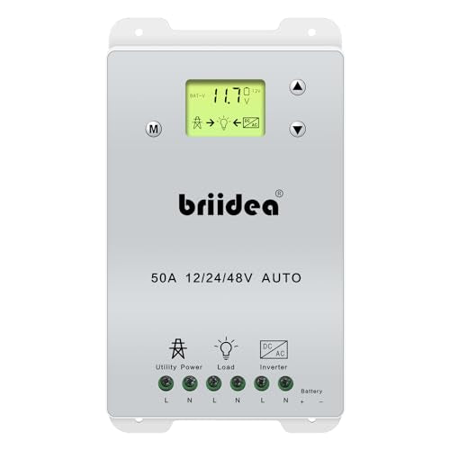 Automatic Transfer Switch, Briidea 50A 5500 Watt ATS Dual Power Controller for Off Grid Solar Wind Systems DC 12V 24V 48V AC 110V 220V