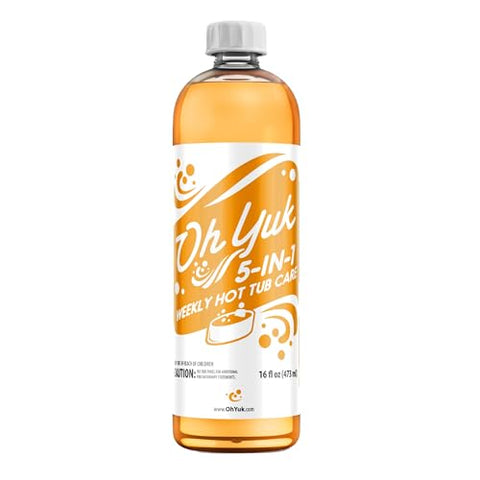 Oh Yuk 5-in-1 Weekly Hot Tub Care – All-in-One Spa Cleaner, Clarifier, Conditioner – Helps Control pH Balance & Combats Buildup – Hot Tub Chemicals for All Types Including Inflatable & Portable –16oz