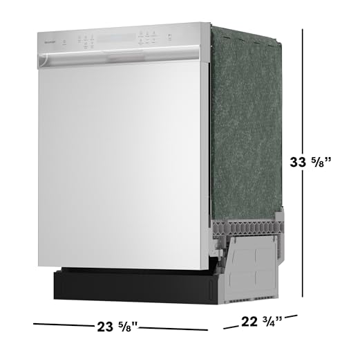 Sharp SDW6504MS Stainless Steel Dishwasher, 24-inch Pocket Handle, 52 dB, Hybrid Tub, 12 Place Settings, 5 Cycles, Heated Dry