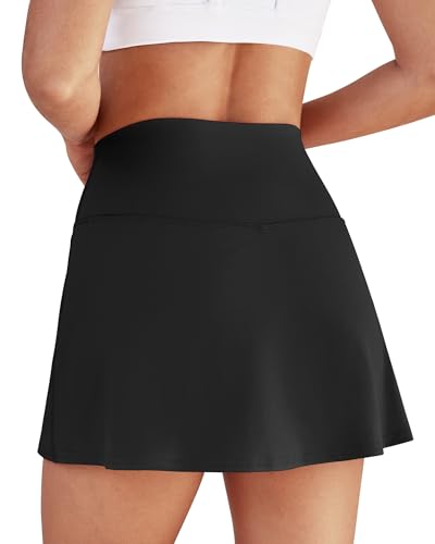 DLOODA Womens Skort Tennis Skirt with Pocket Shorts Mini Golf Skirts High Waisted Athletic Skorts Summer Workout Black
