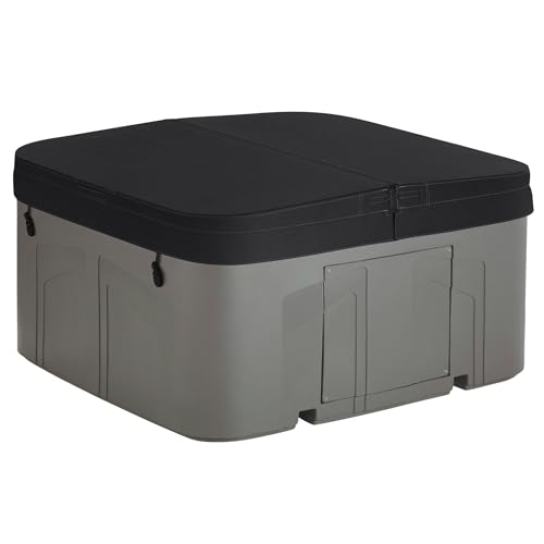 LifeSmart 4-Person Hot Tub with 13 High-Powered Jets & LED Lighting, Square, Taupe - Outdoor Spa w/ 4 Bucket Seats, Pump & Cover, 205-Gallon Water Capacity