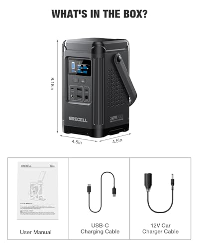 240W Portable Power Station 153.6WH Solar Generator, GRECELL LiFePO4 Battery Dual Way 100W PD, Portable Power Bank with Integrated Stand for Outdoors, Camping, Travel (No Wall Charger Included)