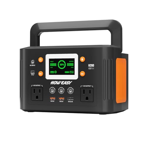 HOWEASY Portable Power Station,260W(500W peak) Solar Generator with PD 65W,110V Pure Sine Wave AC Outlet, 48000mAh Backup Lithium Battery for Outdoor Camping Travel Home Emergency