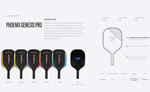 Paddletek Phoenix Genesis Pro - Professional Pickleball Paddles with Honeycomb Core – SRT Pro PolyCore & Fiberglass Epoxy Surface - High Tack Performance Grip – 7.8 oz to 8.2 oz – USAPA Approved