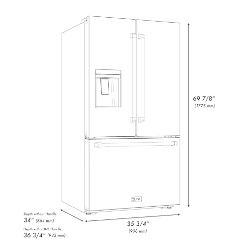 Z Line Kitchen and Bath ZLINE Autograph 36 in. Black Stainless Standard Refrigerator w/Bronze Handles (RSMZ-W-36-BS-CB)