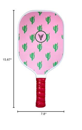 Carbon Fiber Pickleball Paddles with Cushion Comfort - Cactus Design Pickleball Paddle Cushion Grip with Polypropylene Honeycomb Core, Lightweight Adult Paddles with Paddle Cover