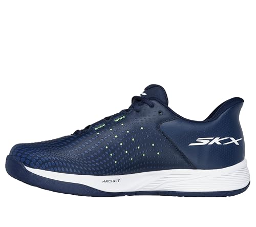 Skechers Men's Viper Court Reload Hands Free Slip-Ins Pickleball Sneaker, Navy/Yellow, 10 X-Wide