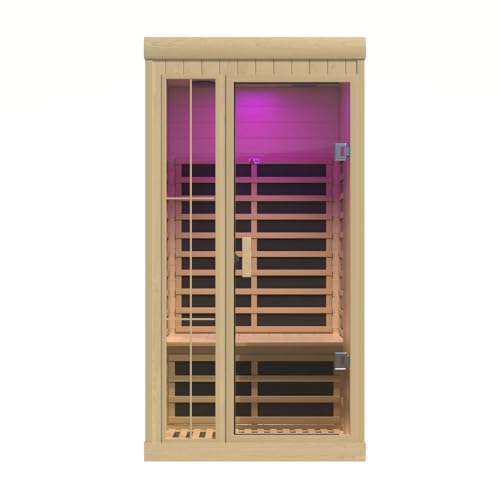 Kanlanth 1-2 Person Infrared Sauna, Hemlock Wood Low EMF Far Infrared Saunas for Home, APP Control 1350w Indoor Personal Sauna Room with Blue-Tooth, 7 Color Therapy Light, 7 Heating Panels
