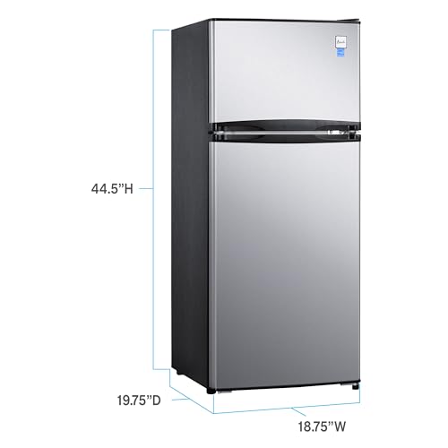 Avanti Apartment Refrigerator Freestanding Reversible Dual Doors Compact Design Full Fridge with Top Freezer, Adjustable Shelves, Full Range Temperature Control, with Crisper, 4.5-Cu.Ft, Metallic