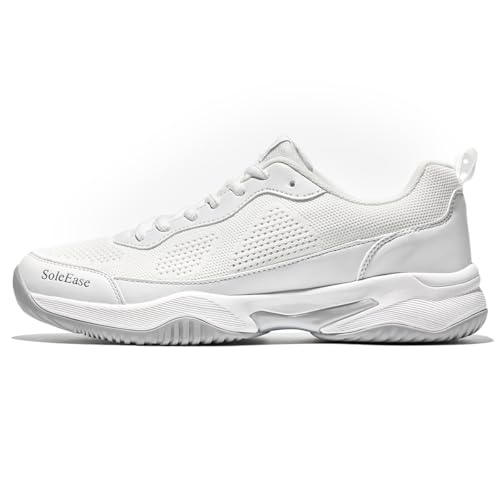 SoleEase Men's Tennis Shoes, Lightweight Breathable Non-Slip Athletic Sneakers for Men & Women Playing Pickleball Table Tennis & Badminton(803White,47)