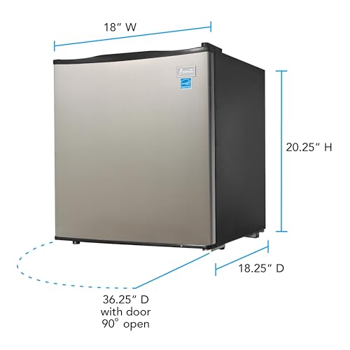 Avanti Mini Fridge Compact Refrigerator for Home Office or Dorm, Features Compressor Cooling Single Door Removable Shelves Automatic Defrost and Adjustable Temp Control, 1.7-Cu.Ft, Stainless Steel