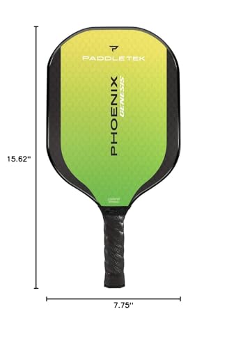 Paddletek Phoenix Genesis - Professional Pickleball Paddles with Honeycomb Core – Polycore & Fiberglass Epoxy Surface - High Tack Performance Grip – 7.4 oz to 7.8 oz – USAPA Approved (Green)