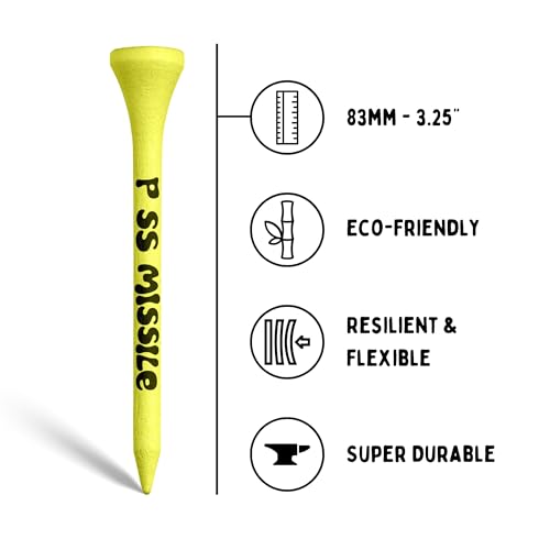 Driver Darts by P*ss Missile, Premium Bamboo Wood Golf Tees, 18 Count, 3.25" (83mm) Tee Length - Iconic Packging Style and Cool Organization - Fun Gift Ideas for Golfers
