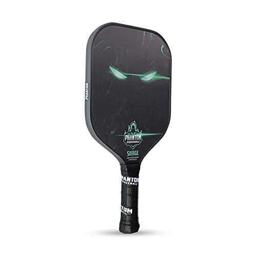 Phantom Pickleball Paddle Savage 13mm - Carbon Fiber - USA Pickleball Approved - Max Grit and Spin Elongated Body Pickle Ball Paddle - Lightweight Pickleball Racket with Polypropylene Core