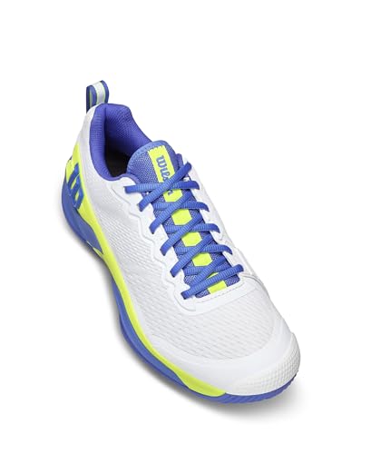 WILSON Rush Pro 4.5 Men's Tennis Shoe - White/Amparo Blue/Safety Yellow, Size 9.5 US