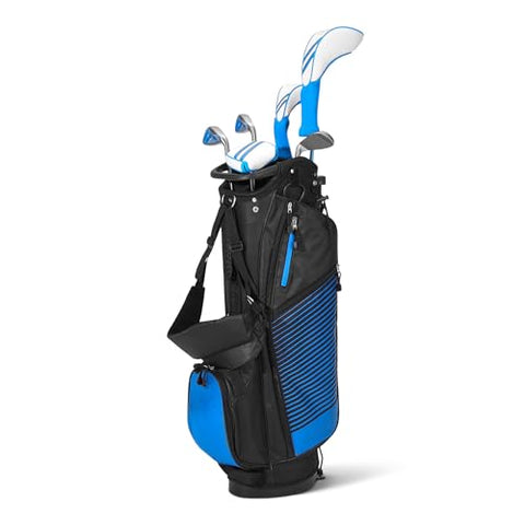 Amazon Basics Golf Club Set, 6- Piece with Stand Bag, Oversized Clubface, Low Center of Gravity, Right Handed, Blue/Black