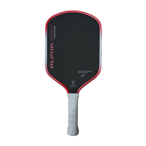 Engage Pursuit Alpha Pro 16mm Pickleball Paddle - Raw Carbon Fiber Face, 8.0 oz Elongated Control Paddle for All-Court Play (Red Flare)