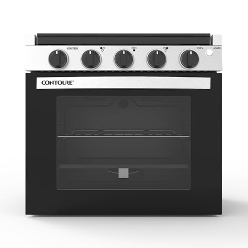 CONTOURE RV 3-Burner Drop-In Gas Range 21" | Black with Stainless Steel Accents | Stylish LED Knobs | Easy-Clean Oven | Propane-Powered | CSA Certified | GR-21BTC