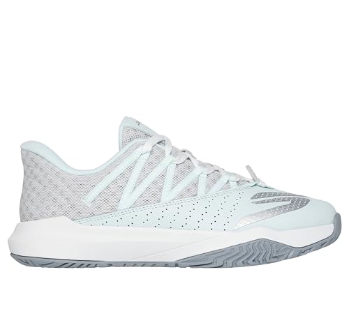 Skechers Women's Viper Court Rally Pickleball Sneaker, Light Blue/Gray, 9