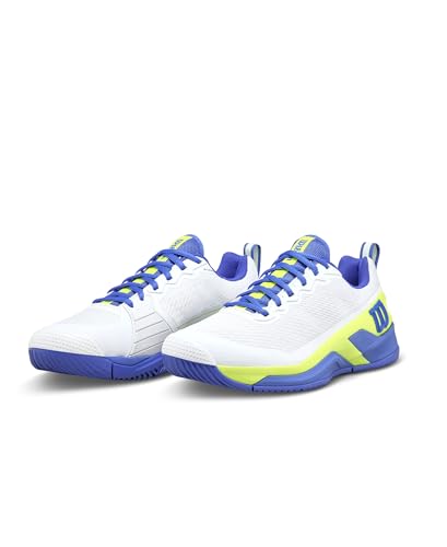 WILSON Rush Pro 4.5 Men's Tennis Shoe - White/Amparo Blue/Safety Yellow, Size 9.5 US